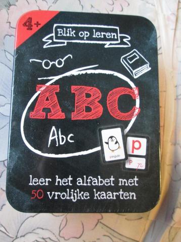 Blik op leren ABC en 50 kaarten,doos vuur maan Alfabet leren