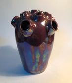 Tulpenvaas, keramiek, paars aubergine kleur met olievlekken, Huis en Inrichting, Woonaccessoires | Vazen, Ophalen of Verzenden