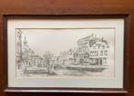 Stadgezicht Schiedam Centrum met de Appeltjesbrug gesigneerd, Antiek en Kunst, Kunst | Etsen en Gravures, Ophalen