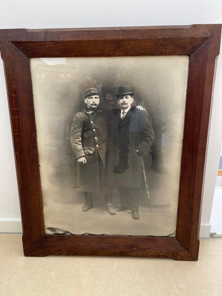 Oude foto groot in eiken lijst jaren 20, Antiek en Kunst, Ophalen