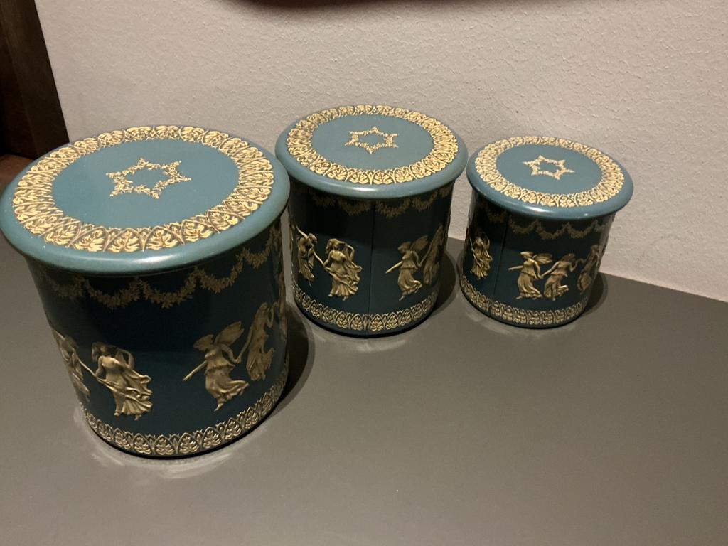 Vintage Wedgwood blikken set - 3 stuks, Verzamelen, Blikken, Ophalen of Verzenden, Gebruikt, Koek(jes), Overige merken