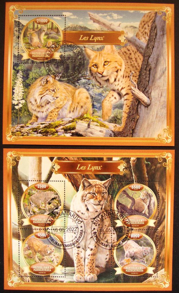 - 750 - 2 Blokken met Lynxen., Postzegels en Munten, Postzegels | Thematische zegels, Gestempeld, Dier of Natuur, Verzenden