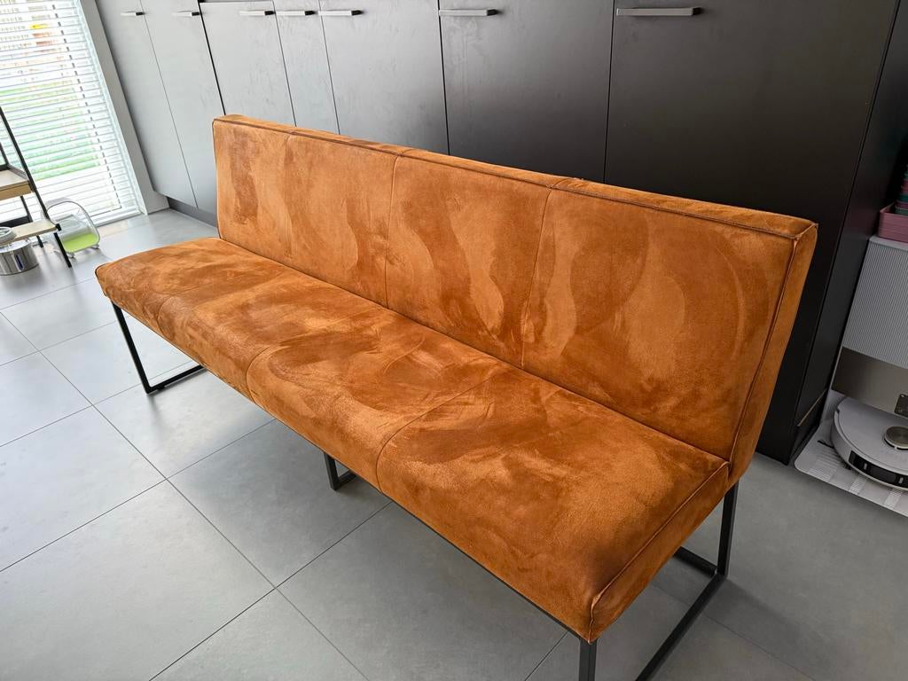 Eetkamerbank Tom van Goossens - Microleer - Goede staat, Huis en Inrichting, Stoelen, Ophalen, Gebruikt, Bruin, Leer