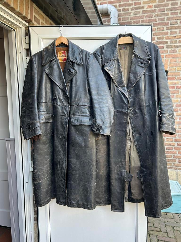 Set van 2 Vintage Leren Jassen - Solex Jas / Motorjas, Ophalen of Verzenden, Gedragen