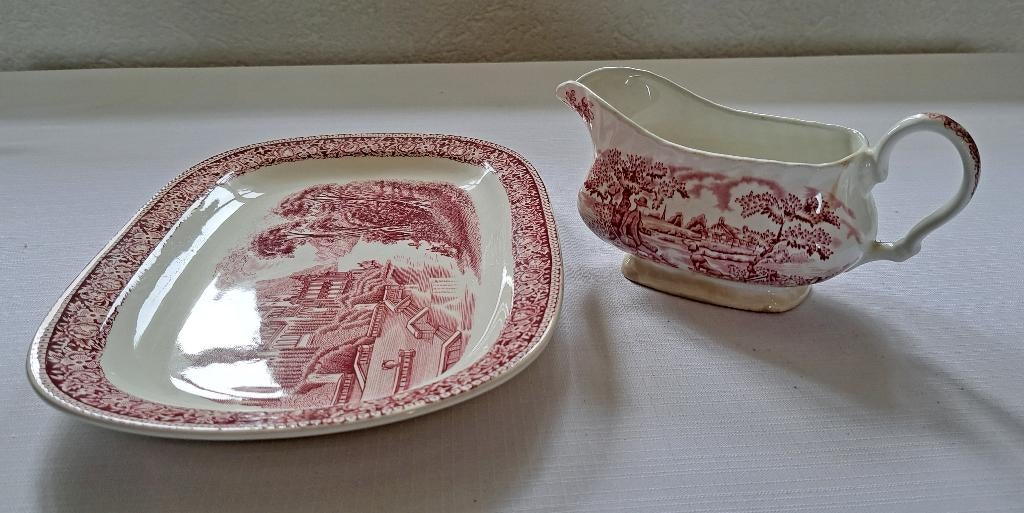 Oud serveerschaal P.Regout Maastricht sauskom Myott jacht, Antiek en Kunst, Antiek | Servies los, Verzenden