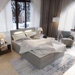 OP=OP Opbergboxspring met Lade Lucius 140 x 200 Velvet Grijs, Eenpersoons, Nieuw, Grijs, 140 cm