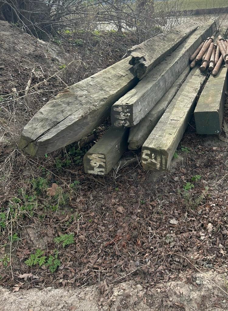 Houten balken, meerpalen, Ophalen, Gebruikt, Hardhout, 250 cm of meer