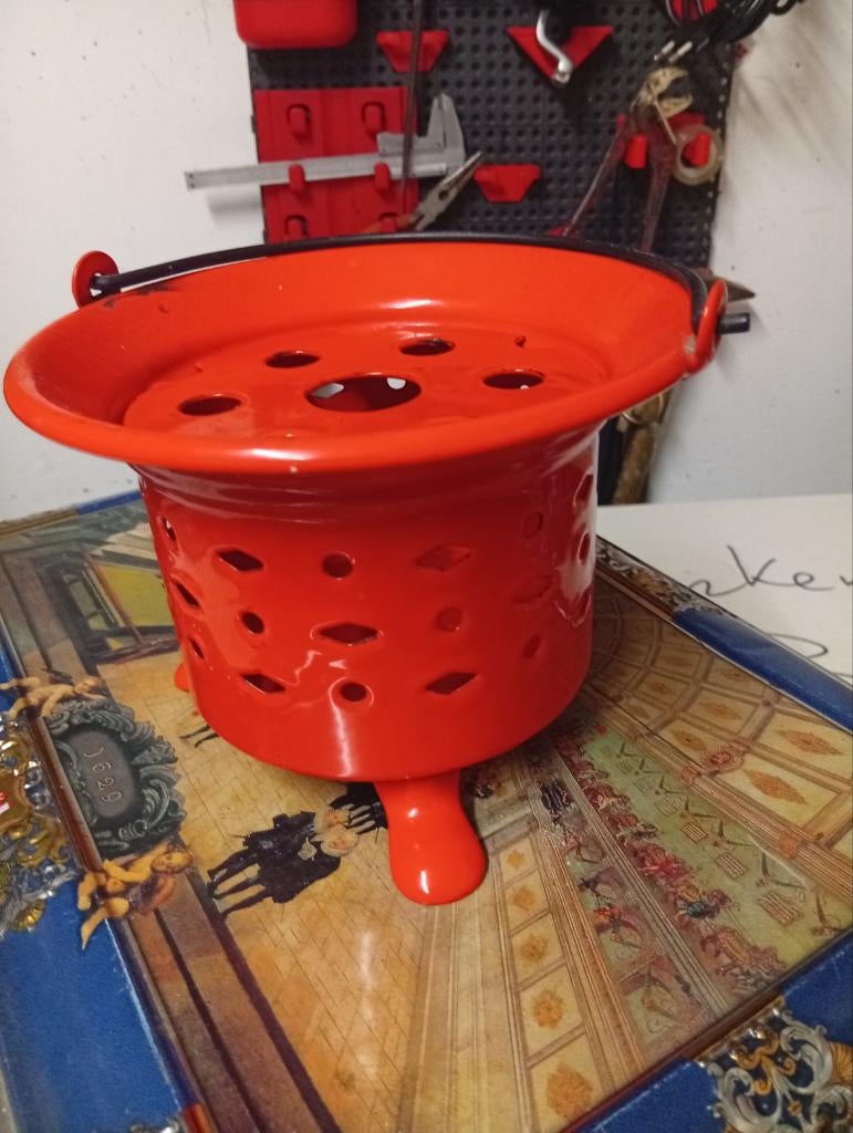 Vintage Oranje Geëmailleerde theelicht standaard, Ophalen of Verzenden