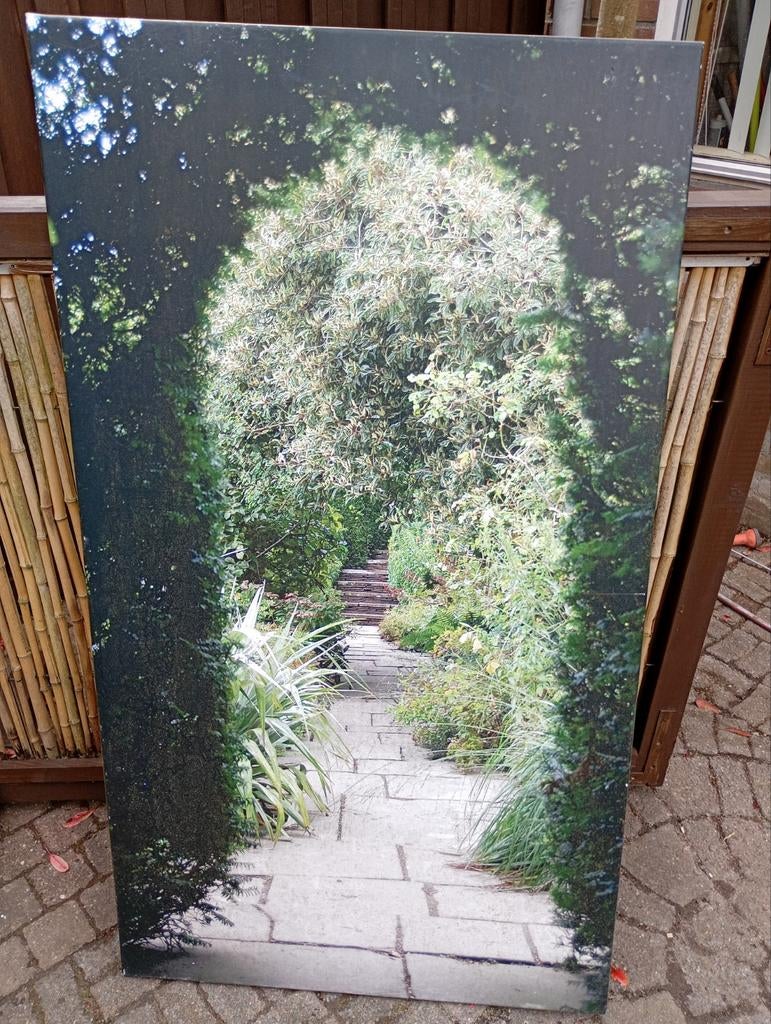 Groot Tuinposter 139x78 cm met houten frame, Tuin en Terras, Tuinwanddecoratie, Ophalen, Gebruikt