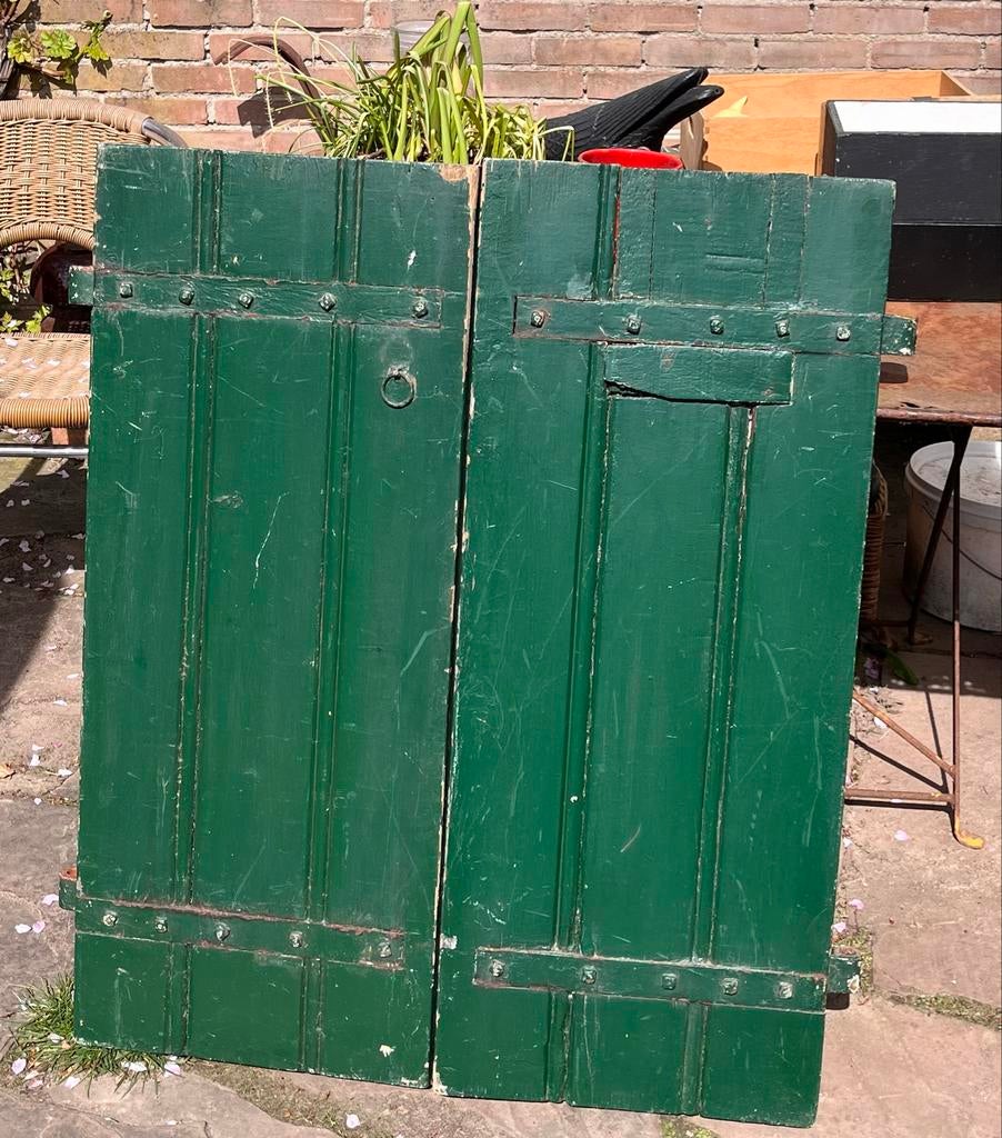Oude groene houten luiken - set van twee, Ophalen, Gebruikt, 80 tot 100 cm, Buitendeur