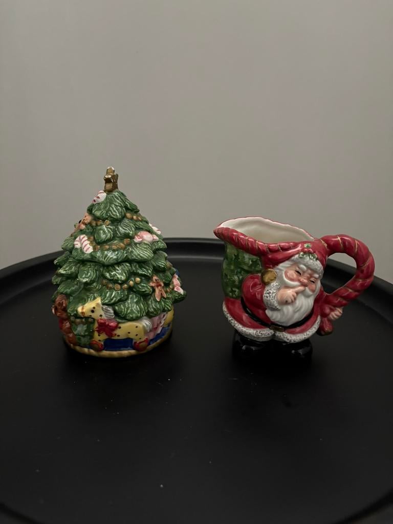 Fitz & Floyd kerst roomkan en suikerpot  1992 vintage, Ophalen of Verzenden