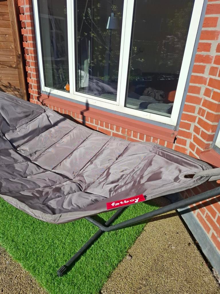 Fatboy hangmat met standaard - Grijs, Tuin en Terras, Hangmatten, Ophalen, Opvouwbaar, Zo goed als nieuw, Eenpersoons