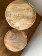 Set van 2 houten bijzettafels met metalen onderstel, Ophalen, Minder dan 45 cm, Minder dan 55 cm, Gebruikt