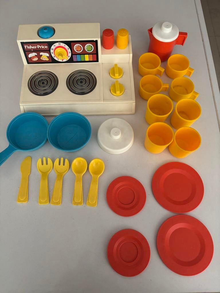Vintage Fisher-Price Speelkeuken met Servies set!, Ophalen of Verzenden, Gebruikt, Speelset, Met geluid