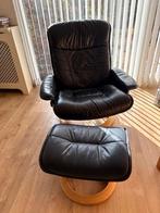 Stressless fauteuil met voetenbank - Donkerblauw leer, Ophalen, Gebruikt, Leer, 75 tot 100 cm