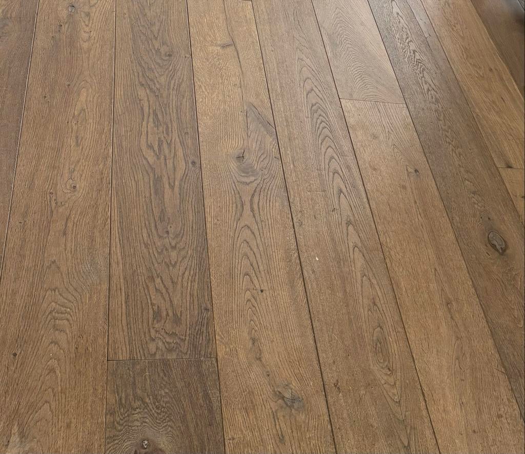 50 m² Eiken Vloer Geolied/Gerookt 18cm breed, 1.7cm dik, Gebruikt, Bruin, 50 tot 75 m², Ophalen