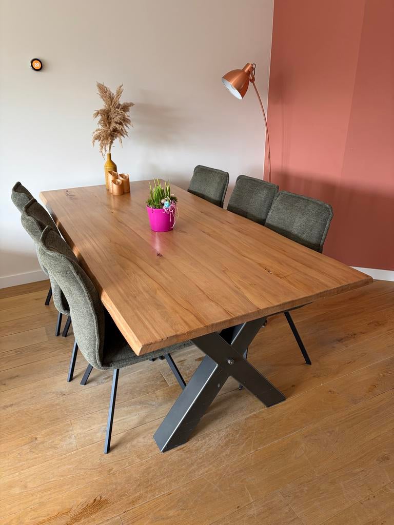 LAATSTE WEEK! Massief houten eettafel 220x100 cm, Ophalen, Gebruikt, 100 tot 150 cm, 200 cm of meer