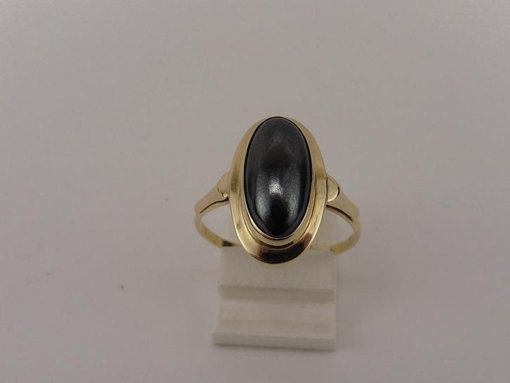 Gouden damesring met hematiet, Sieraden, Tassen en Uiterlijk, Ringen, Gebruikt, Dame, 18 tot 19, Grijs, Goud, Ophalen of Verzenden