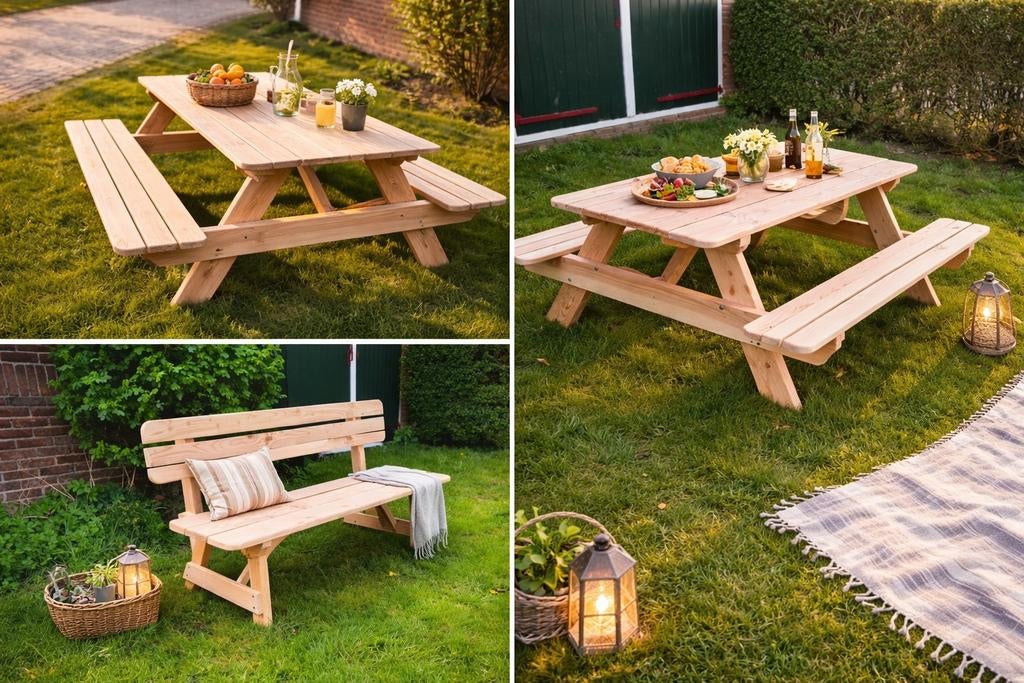 Picknicktafel, Tuin en Terras, Ophalen, Nieuw, Rechthoekig, Hout