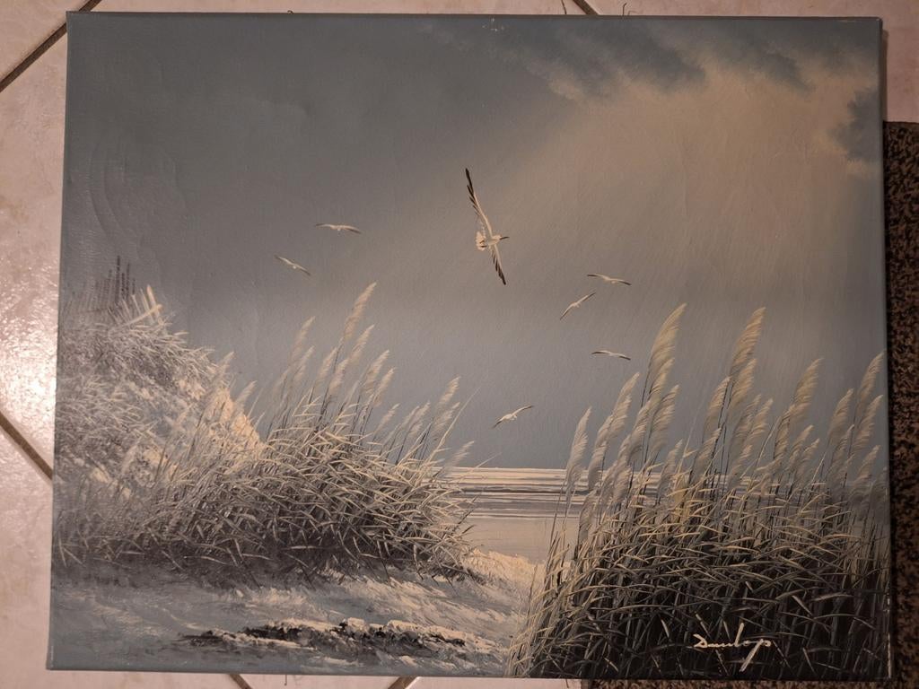 Schilderij op doek zeezicht, Antiek en Kunst, Kunst | Schilderijen | Klassiek, Ophalen of Verzenden