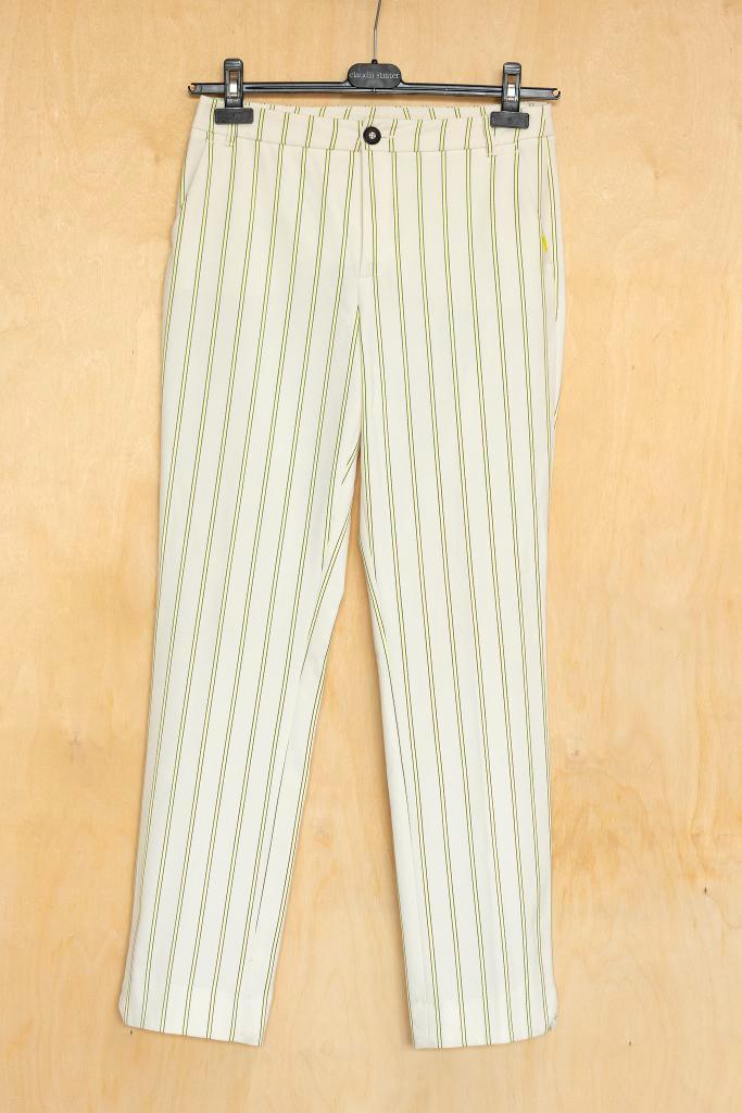 Xandres witte pantalon broek met geel groene streep 36 S, Kleding | Dames, Broeken en Pantalons, Zo goed als nieuw, Maat 36 (S)