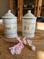 Antieke Franse geëmailleerde voorraadpotten Laurier & Poivre, Ophalen of Verzenden