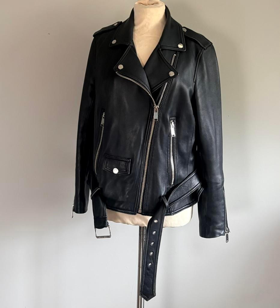 Michael Kors leren biker jas mt L, Ophalen of Verzenden, Zo goed als nieuw, Maat 42/44 (L), Zwart