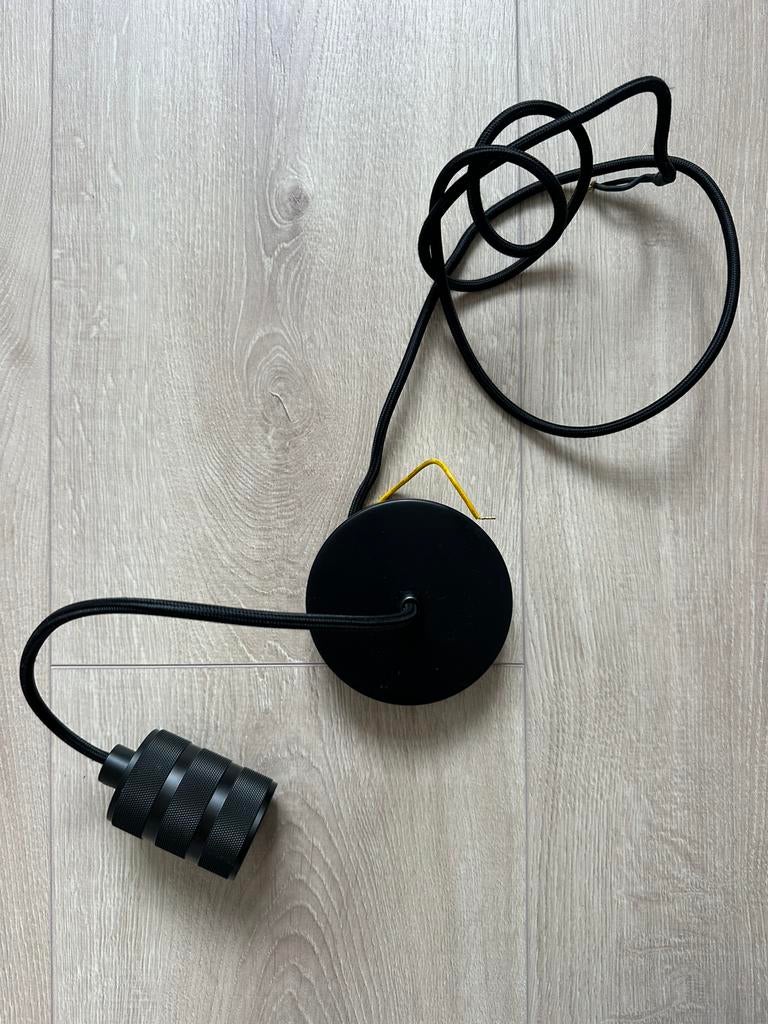 Armatuur: plafondplaat en snoer hanglamp E27 zwart 160 cm, Ophalen of Verzenden, Zo goed als nieuw