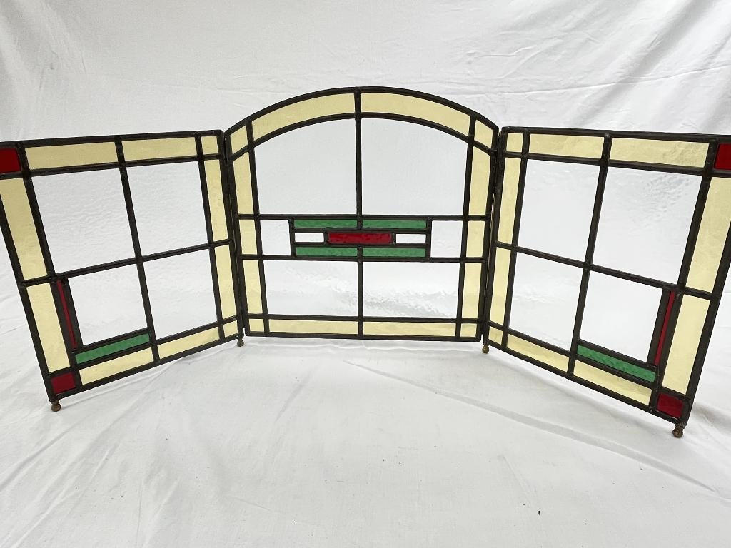 Glas in lood drieluik, glas , voorzet paneel,, Antiek en Kunst, Curiosa en Brocante, Ophalen