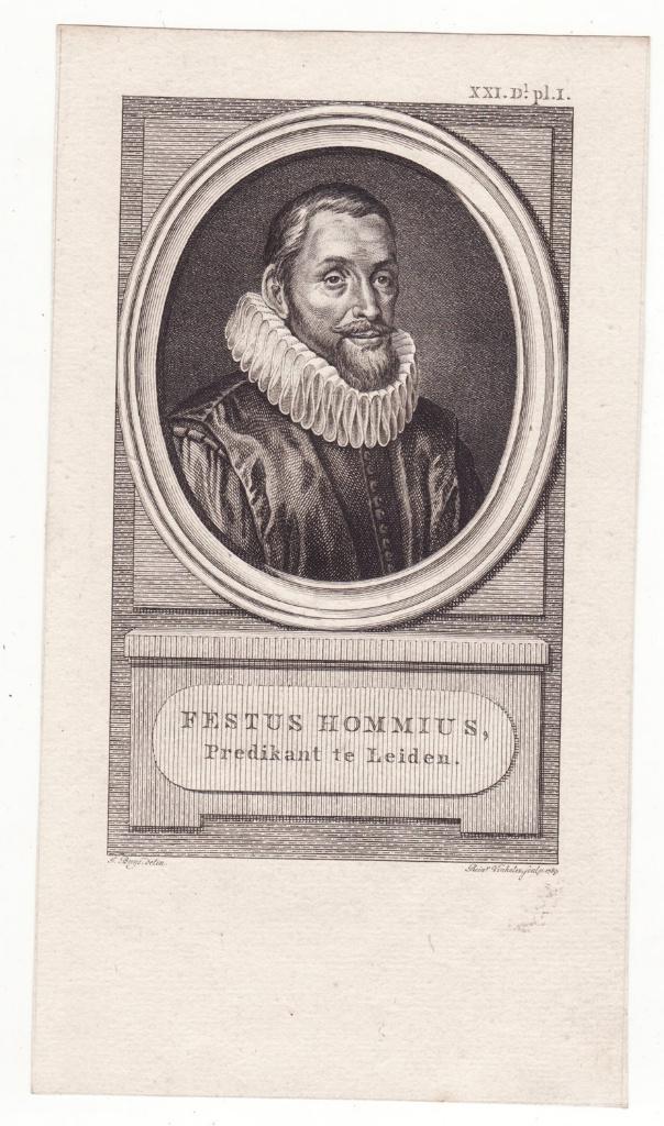 Festus Hommius predikant te Leiden antieke gravure 1789, Antiek en Kunst, Kunst | Etsen en Gravures, Gravure, Blanco verso, Portret