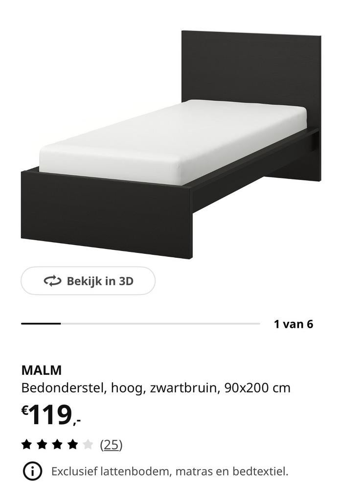 Malm bed zwart 90 - 200, Huis en Inrichting, Slaapkamer | Bedden, Ophalen, 90 cm, Eenpersoons, Zwart