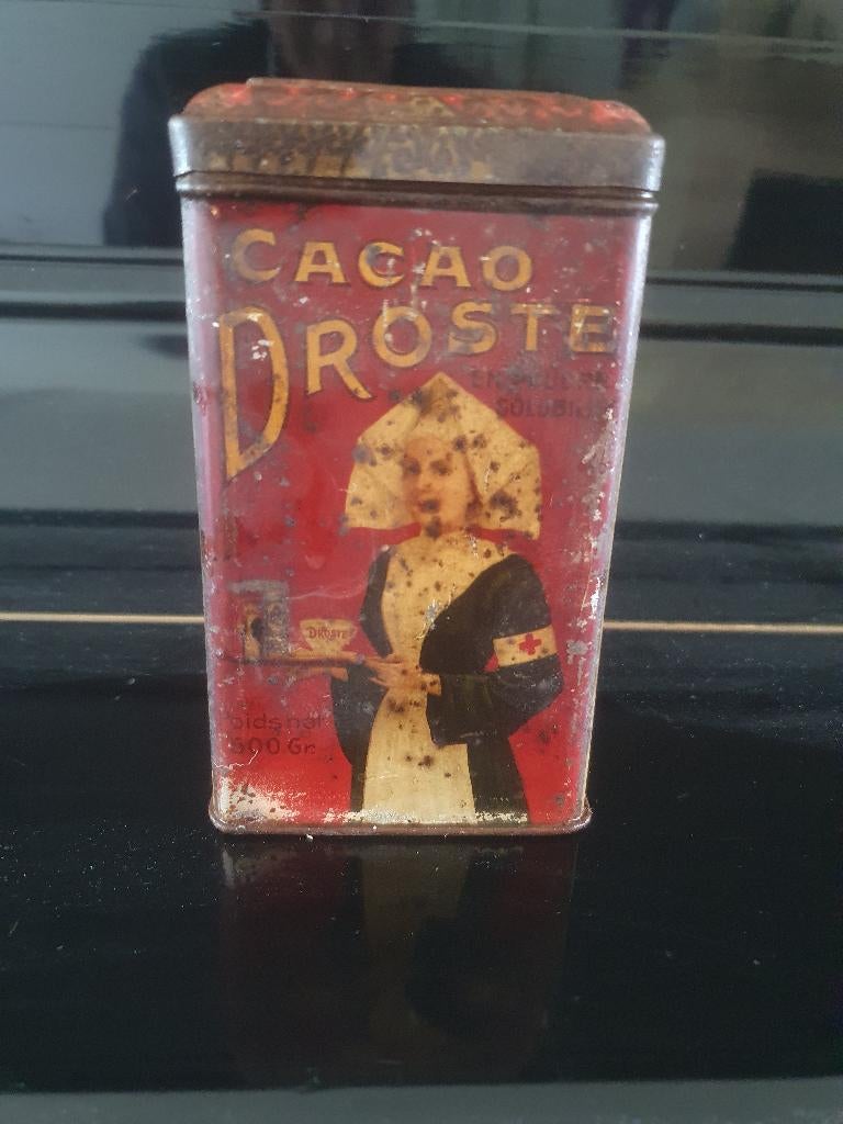 Oud Droste blikje verpleegster met  het Rode kruis rond 1904, Verzamelen, Blikken, Ophalen, Gebruikt, Overige, Droste