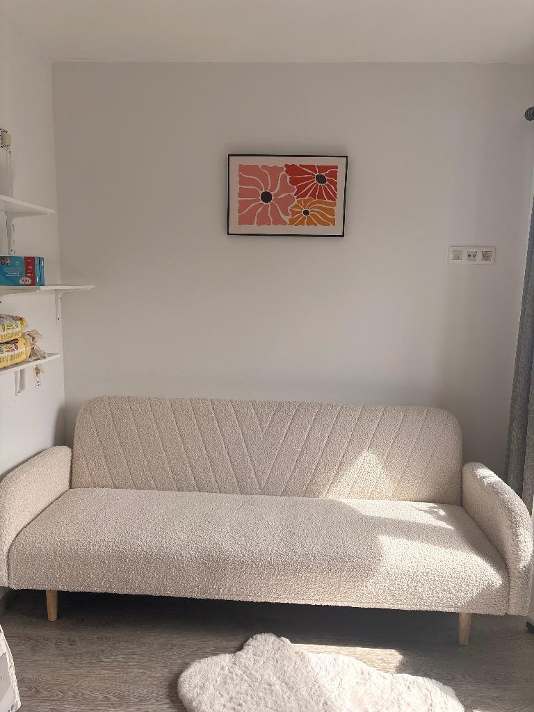 Bedbank PARADIS gebroken wit teddy, Huis en Inrichting, Banken | Voetenbanken en Poefen, Ophalen, 125 cm of meer, 125 cm of meer