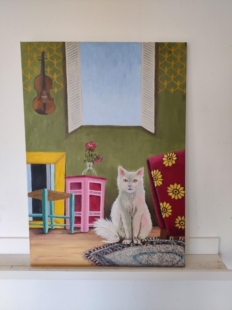 Schilderij met kat, Ophalen of Verzenden