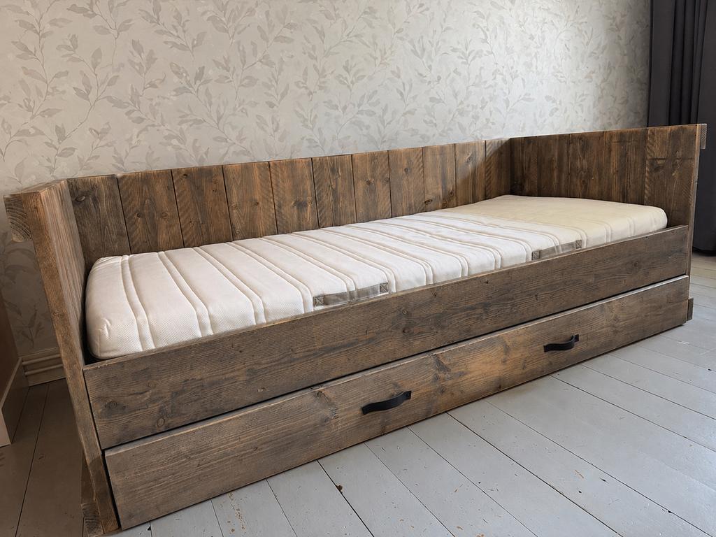 Steigerhout bedbank, 85 tot 100 cm, Gebruikt, 180 cm of meer, Ophalen