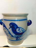 Antieke Keulse Pot 1L Vogeldecor Blauwe Ringen & Oren, Antiek en Kunst, Antiek | Keramiek en Aardewerk, Ophalen of Verzenden