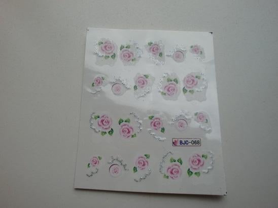 Velletje nagel water decals stickers BJC-068 rozen roze, Verzenden, Nieuw, Toebehoren, Handen en Nagels