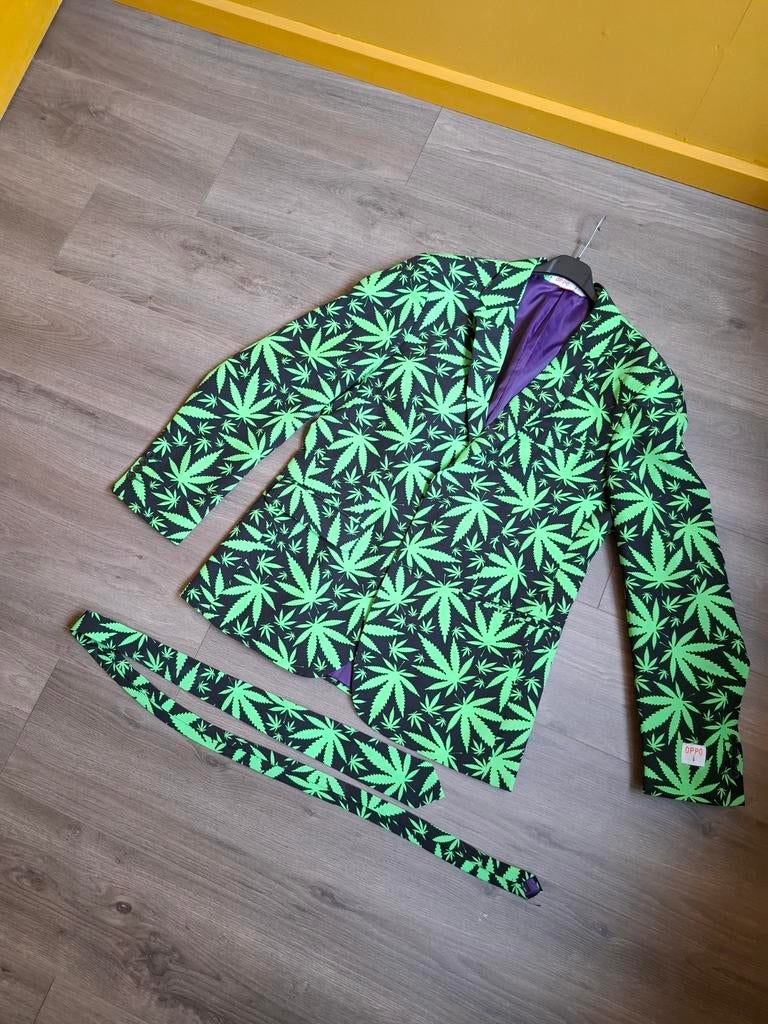 Opposuits wiet/marihuana carnavals pak - maat 52, Ophalen of Verzenden, Zo goed als nieuw, Maat 46/48 (XL) of groter