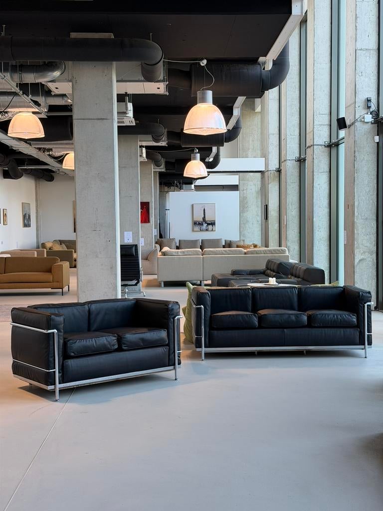 Vintage Cassina Le Corbusier LC2 Set | Zwart Leder