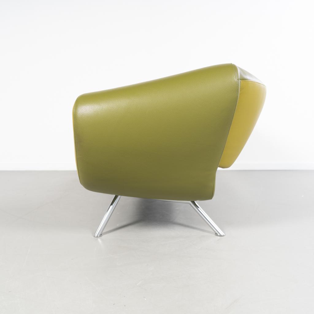 1 Leolux Arabella 3-zits/220cm Bank Groen/Geel Leer - Chroom, Niet ingevuld, Niet ingevuld, Driepersoons, 75 tot 100 cm