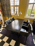 Zwarte houten eettafel met 4 fauteuils (170x80x70cm), Huis en Inrichting, Tafels | Eettafels, Ophalen, Gebruikt, 50 tot 100 cm