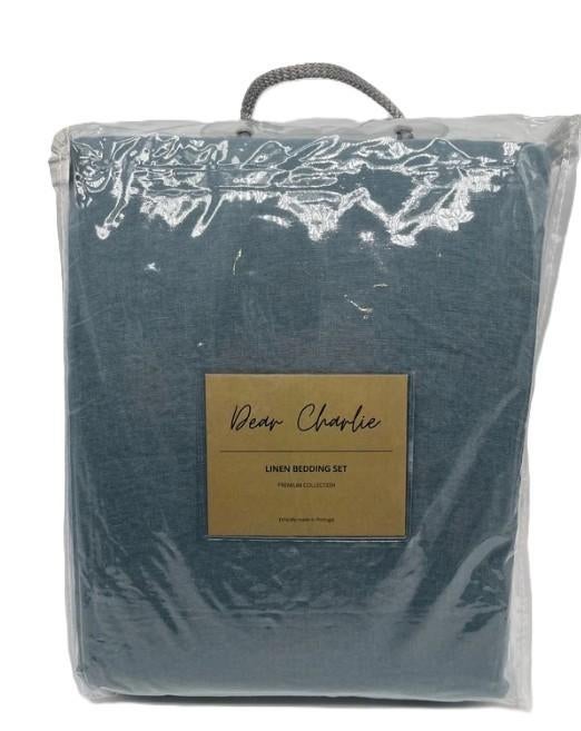 100% linnen dekbedovertrek 240x220 met slopen Rafblauw, Huis en Inrichting, Slaapkamer | Beddengoed, Blauw, Dekbedovertrek, Ophalen of Verzenden