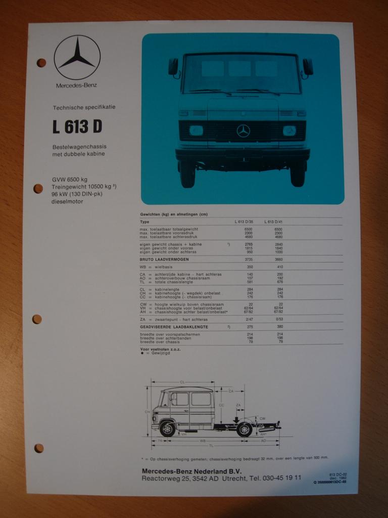 Mercedes 613 D Technische Specificatie Brochure 1983 613D, Zo goed als nieuw, Mercedes-Benz, Mercedes, Ophalen of Verzenden