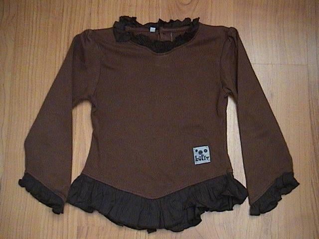 LOFF / LOFFF Mooi bruin shirt afgezet met donkerbruine stof, Kinderen en Baby's, Kinderkleding | Maat 116, Gebruikt, Meisje, Ophalen of Verzenden