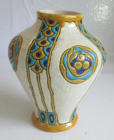 art deco Boch Keramis vaas Catteau geometrisch motief 178, Verzenden