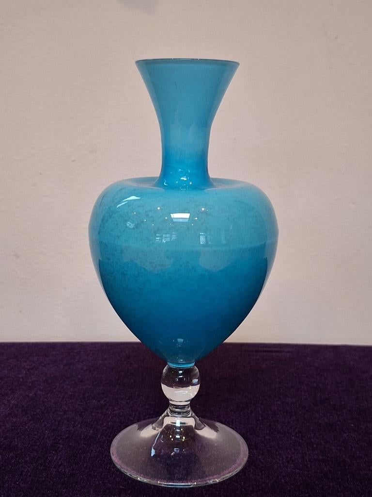 Vintage Turquoise Empoli Opaline Vaas, Ophalen of Verzenden