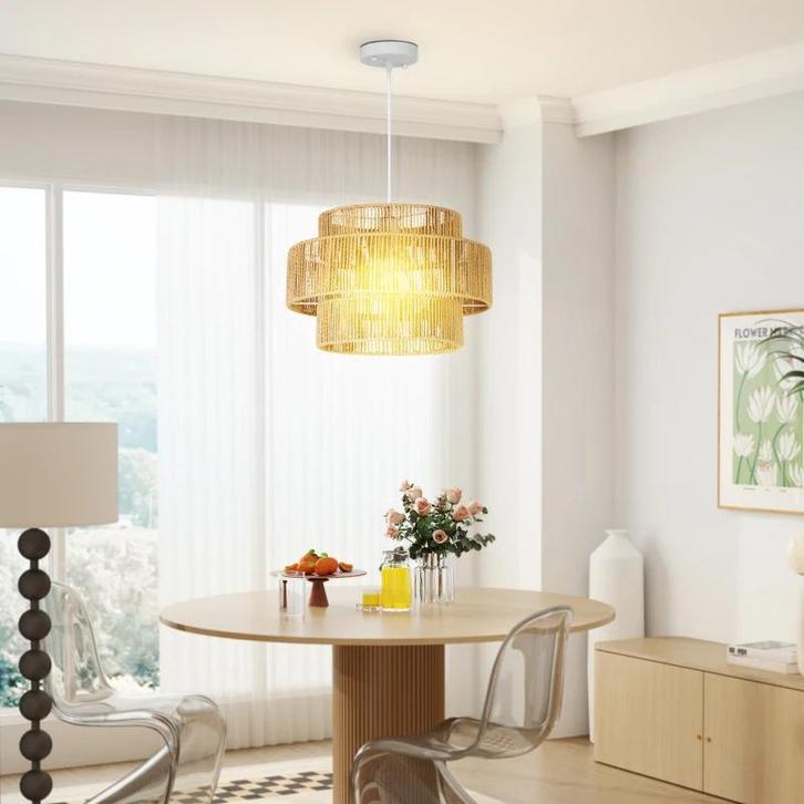 Boho Rotan Hanglamp - Handgeweven Jute Design, Huis en Inrichting, Lampen | Hanglampen, Nieuw, 75 cm of meer, Overige materialen