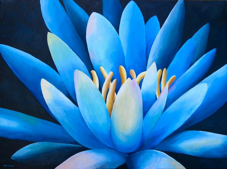 Schilderij van een prachtige waterlelie in het maanlicht, Antiek en Kunst, Kunst | Schilderijen | Klassiek, Ophalen of Verzenden