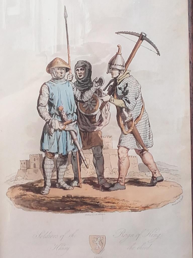Historische militaria antieke ingelijste ets uit Engeland., Antiek en Kunst, Ophalen of Verzenden
