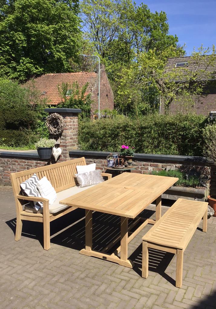 Mooie Gloster Teakhouten Tuinset  tuintafel +tuinbanken, Ophalen, Zo goed als nieuw